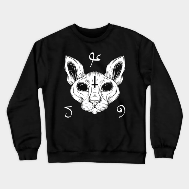 Cat From Hell Baphomet Satanism Demonic Sphynx Cat Crewneck Sweatshirt by Foxxy Merch